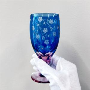 江戸切子 足付グラス ペア 桜文様 彩鳳 M-...の詳細画像3