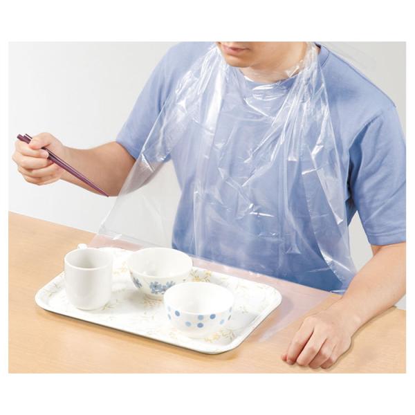 使い捨て食事用エプロンポケット付　透明 / 73740　60枚入（オオサキメディカル）