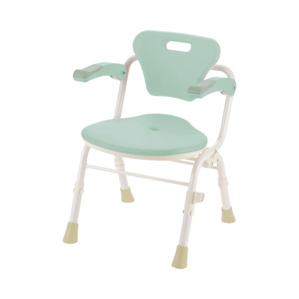 やわらかシャワーチェア　クレオ折りたたみ（防カビプラス）　肘掛付460 / 140066　ライトグリ...