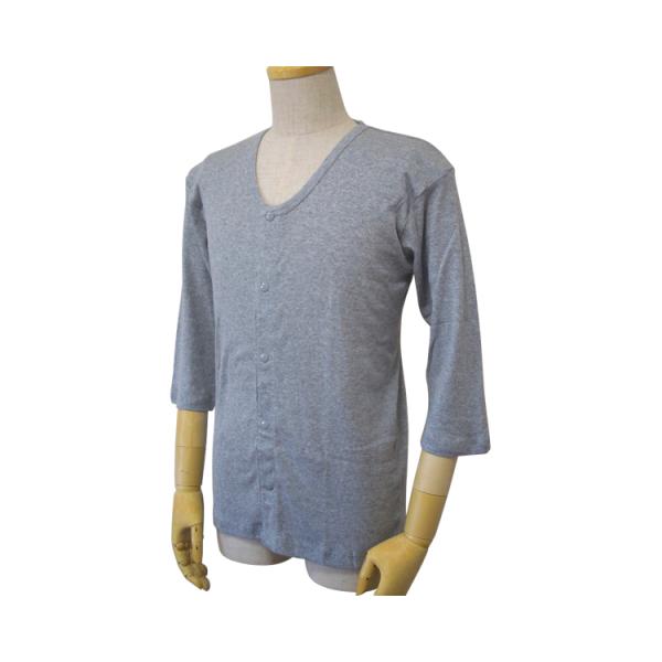 紳士前開き七分袖シャツ（プラスチックホック式） / 43211　L　杢グレー（ウエル）