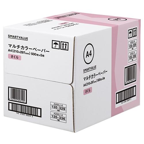 スマートバリュー カラーペーパーＡ４　さくら　２５００枚　Ａ２６３Ｊ−６ Ａ２６３Ｊ−６