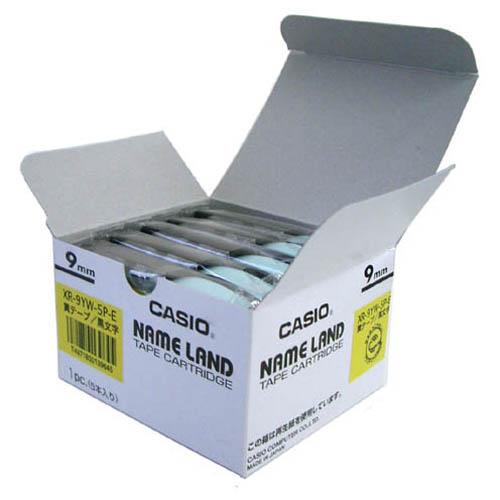 カシオ計算機 テープ　ＸＲ−９ＹＷ−５Ｐ−Ｅ　黄に黒文字　９ｍｍ　５個 ＸＲ−９ＹＷ−５Ｐ−Ｅ