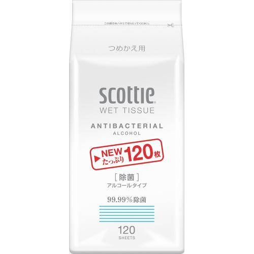 日本製紙クレシア スコッティ ウェットティシュー 除菌 アルコール 詰替用 120枚 77017