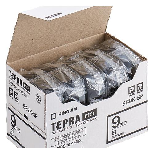 キングジム テプラＰＲＯテープＳＳ９Ｋ−５Ｐ　白に黒字　９ｍｍ　５個 ＳＳ９Ｋ−５Ｐ