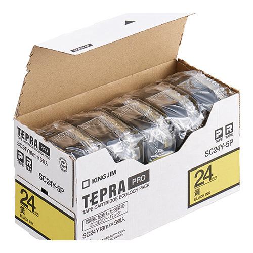 キングジム テプラＰＲＯテープＳＣ２４Ｙ−５Ｐ　黄に黒字　２４ｍｍ５個 ＳＣ２４Ｙ−５Ｐ