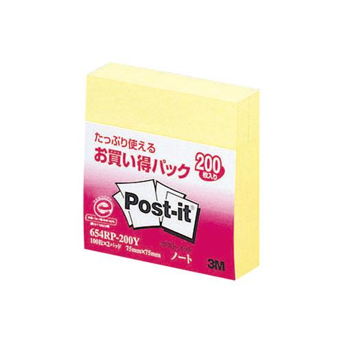 スリーエム ジャパン ポスト・イット再生紙ノートお買得パック ７５×７５ｍｍ １００枚×２ イエロー...