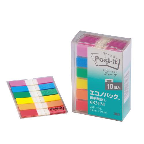 スリーエム ジャパン ポストイットジョーブ透明見出しエコノP 44×10mm 20枚×6色×10冊 ...
