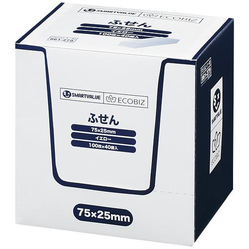 スマートバリュー ふせん７５×２５ｍｍ黄　１００枚＊４０冊　Ｐ５１０Ｊ−Ｙ−４０ Ｐ５１０Ｊ−Ｙ−４...