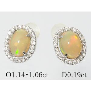 清水屋《送料無料》オパール/1.14・1.06ct ダイヤモンド/0.19ct デザイン ピアス K18WG｜shimizuya783