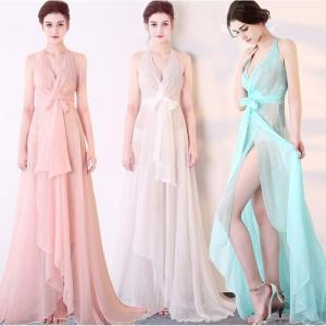 6色 Vネックワンピース ロングドレス セックシー 二次会