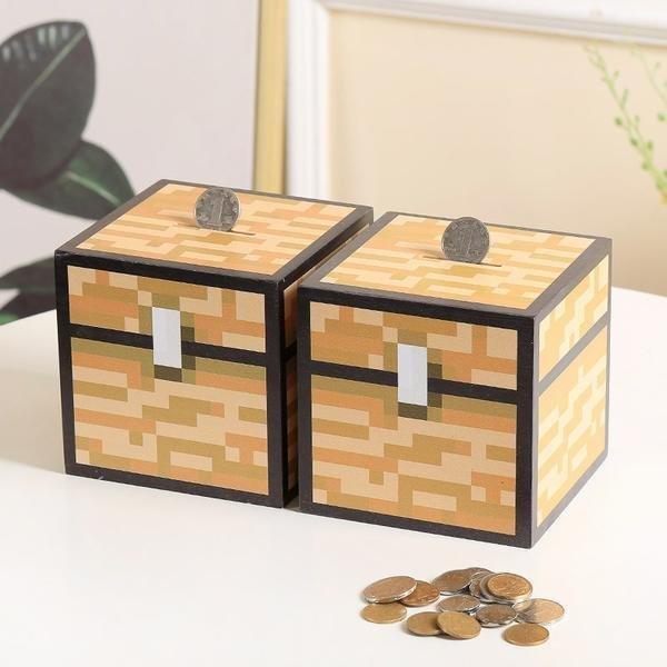 Minecraft マインクラフト 貯金箱 お札 硬貨 木製 お子様 知育玩具 知育 安心 高品質 ...