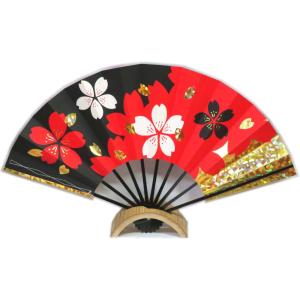 舞扇子 踊り用 日本舞踊 扇子 練習用 9.5寸 黒塗 ぼかし 桜 藤 両褄 赤