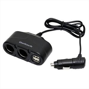 オウルテック 2連 シガーソケット USB 2ポート ブラック スマートIC搭載 ケーブル90cm
