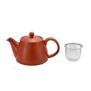 ヤマキイカイ 急須 朱色 本体/約径12.3×口径8.5×最大幅19.5×高10.3cm 常滑焼 朱泥どっしりポット(カゴ網