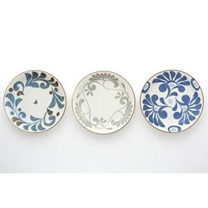 ヤマ吾陶器 美濃焼 民芸調軽量深皿(3柄組) 白、藍色、灰色 約径21.8×高4.0cm 20179122