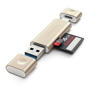 Satechi Type-Cデバイス対応 アルミニウム Type-C USB 3.0とMicro/SDカードリーダー (ゴールド)