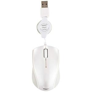 ナカバヤシ Digio2 ケーブル巻取り式3ボタン BLUE LED マウス ホワイト Z0804