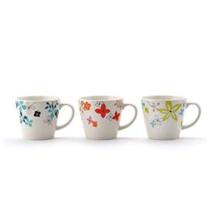 東秀陶器 (Tousyuutouki) マグカップ ホワイト 300ml 北欧スタイル マグカップ(3柄組) 白、赤、黄、水色
