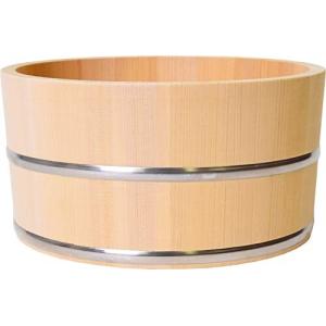 木曽工芸 湯おけ 日本製 木製 さわら 丸湯桶 ステンレスタガ  22.5cm