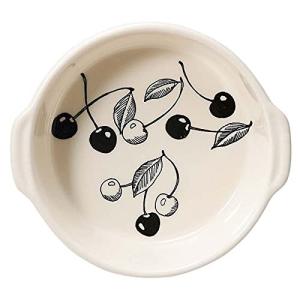 三陶 萬古焼 ココット グラタン皿 約16×15cm 電子レンジ オーブン対応 丸型 ダークチェリー柄 ホワイト 日本製