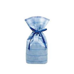 カクケイ 巾着袋 不織布 リボン付 底マチ付 10枚 S ブルー FK3054