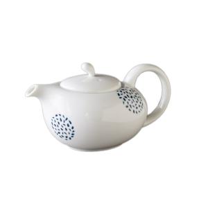 光陽陶器 急須 白 約13×11cm 茶こし付 青い丸粒紋 ポット 22904