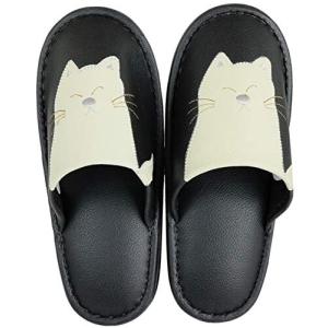 ベーシックスタンダード トイレスリッパ 洗える フェイク レザー スリッパ おしゃれ モノトーン ネコ 黒 T-NR-2