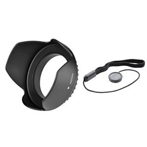 NinoLite 2点セット 花形 レンズ フード 52mm ねじ込み式 + レンズ キャップ 紛失防止 ストラップ