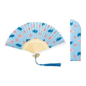 りぶはあと ミニ扇子 おでかけクール サメのザップ 携帯用 どうぶつ柄 94019-05 本体:W26xH15cm 外装:W4xD1xH7cm