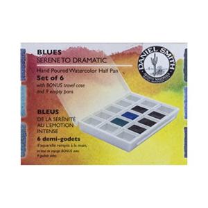 ダニエルスミス 固形水彩絵具 エキストラファイン ブルー 6色セット ハーフパン プラスティックケース 空容