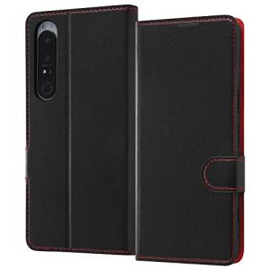 レイ アウト ケースXperia 1 IV 耐衝撃 手帳 シンプル マグ/ブラック/レッド