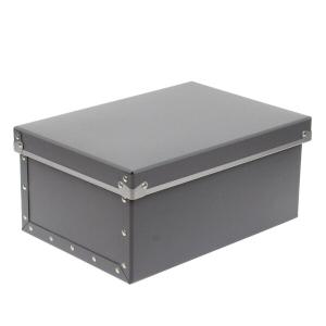安達紙器 収納ケース 硬質パルプ ボックス フタ式 (幅25.5×奥行36×高さ16cm) PBF-812 グレー｜shimoyana