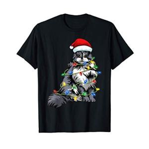 猫のクリスマスツリーのライト Tシャツ