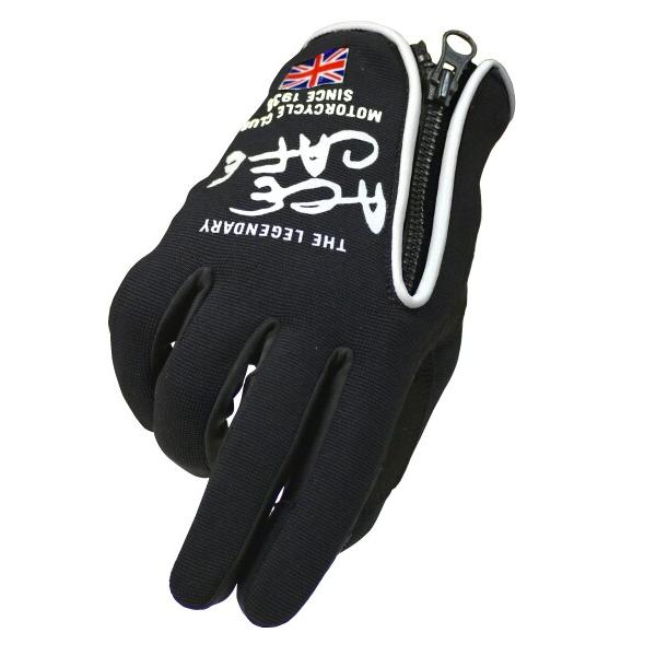 (ACE CAFE LONDON) ZIP MESH GLOVE BK/WH XL