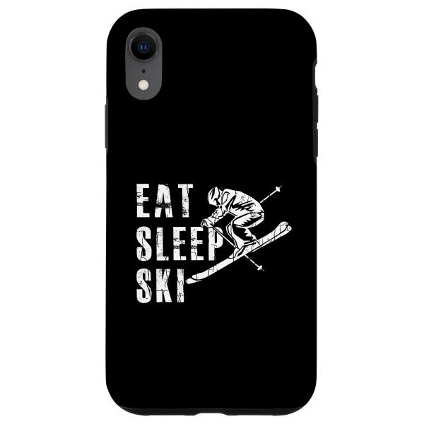iPhone XR Eat Sleep Ski 面白いヴィンテージスキースキーヤーアドベンチャーグラ...