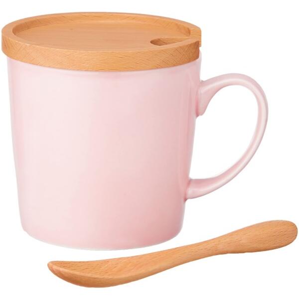 波佐見焼 マグカップ ふた付き 蓋付き コンビマグ ピンク 木蓋 木製スプーン セット 約180