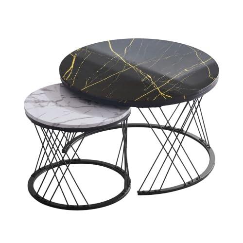 ローテーブルセンターテーブル テーブル 大理石調 波紋 収納付 おしゃれ 入れ子式 円型 丸型 2個