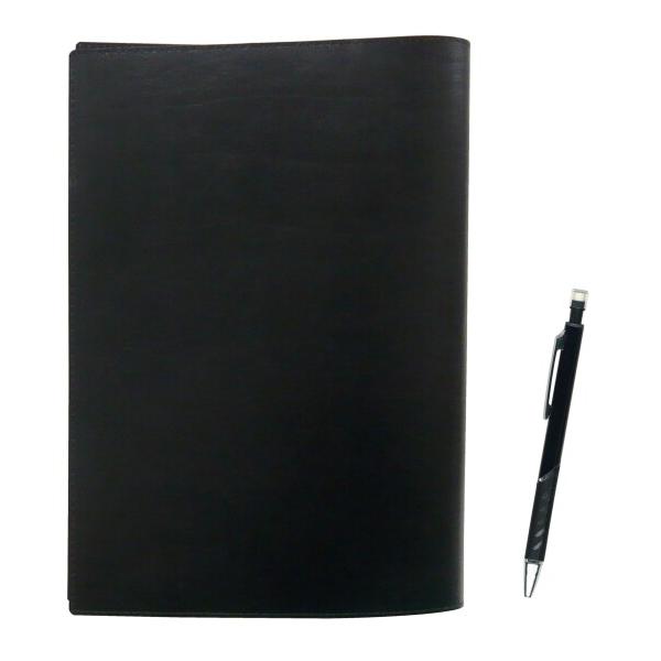 再生牛革B5ブック＆ノートカバー黒 メタルカラーシャープペン 黒 T23-B5-005B-SI206...