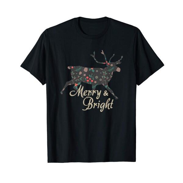 陽気で明るい-クリスマストナカイ植物 Tシャツ