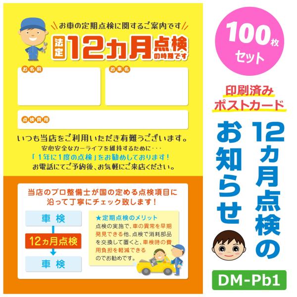 DM‐Pb1 100枚セット「12ヵ月点検のお知らせ」ポストカード ハガキタイプ ご案内ハガキ DM...