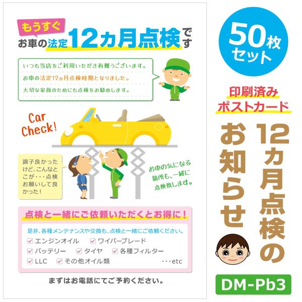 DM‐Pb3 50枚セット「12ヵ月点検のお知らせ」ポストカード ハガキタイプ ご案内ハガキ DM ...