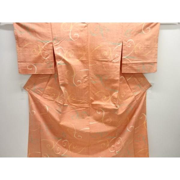 ys7483203;  唐草模様織り出し手織り紬単衣着物【アンティーク】【着】