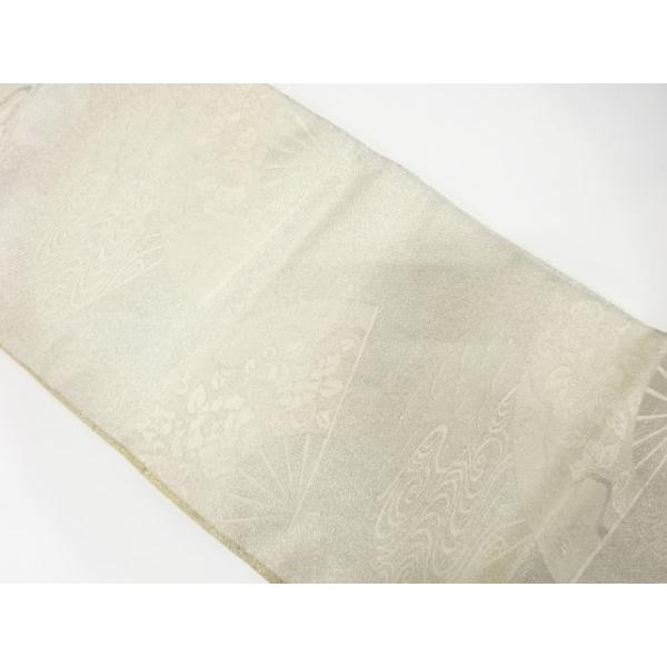 ys7508647;  扇に流水・草花模様織出しリバーシブル袋帯（材料）【アンティーク】【着】
