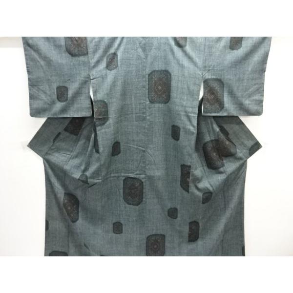 ys7691429;  華紋模様織出し本場結城紬80亀甲着物（ちぢみ）【着】