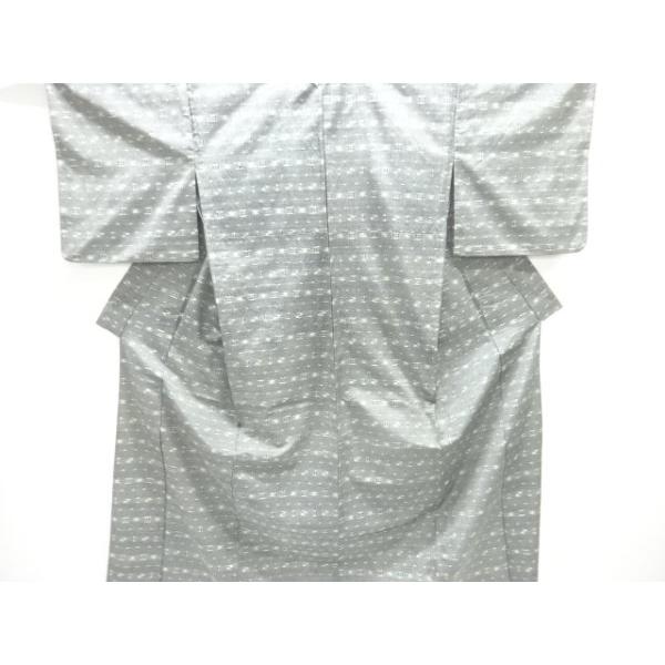 ys7720240;  変わり縞に幾何学模様織り出し手織り紬単衣着物【アンティーク】【着】