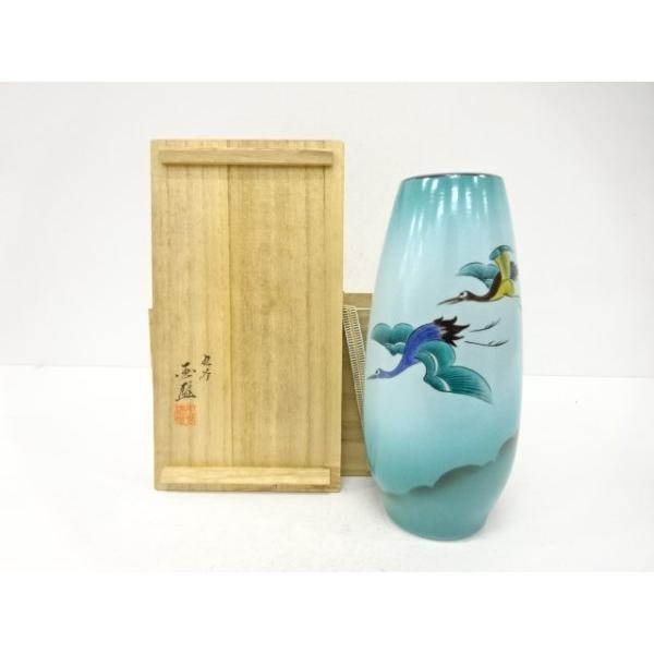 ys7743728;  九谷焼　山中国盛造　色絵　双鶴　花瓶【道】