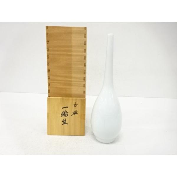 ys7743754;  福田幸蔵造　白磁　笹彫　一輪生【道】