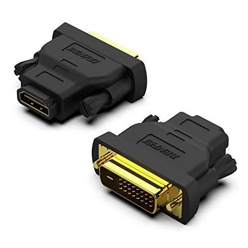 BENFEI 2個 DVI-HDMI、双方向DVI（DVI-D）-HDMIオス-メスアダプター、金メ...