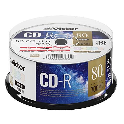 ビクター 音楽用 CD-R 80分 30枚 カラーMIXプリンタブル AR80FPX30SJ1 Vi...