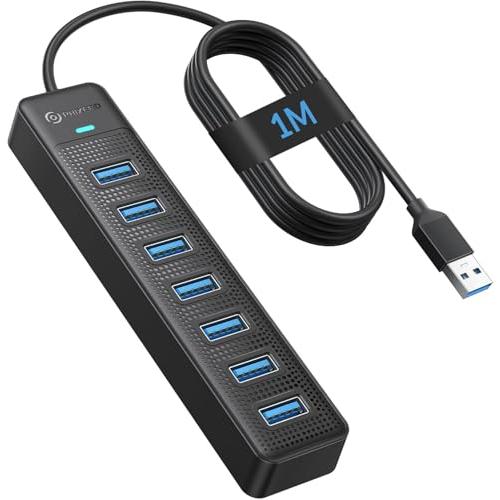 【互換品】 PHIXERO 7ポートUSB 3.0 ハブ 1Mケーブル 5Gbps高速転送 USBマ...